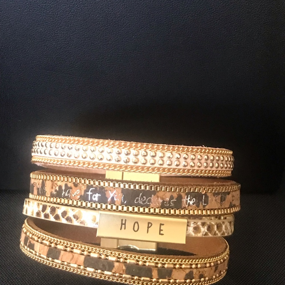 Magnetic closure bracelet inscribed with HOPE and scripture